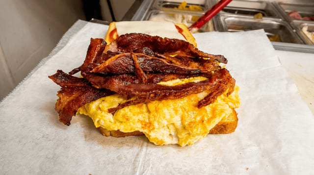 Beef Bacon, Egg & Cheese Sandwich.