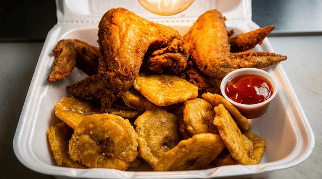 Chicken Wings (4 pcs) with Fried Plantains.